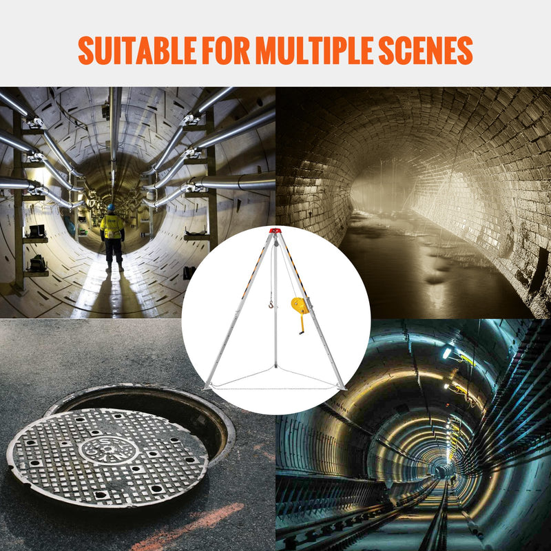Load image into Gallery viewer, VEVOR Confined Space Tripod Kit, 2600 lbs Winch, Confined Space Tripod 8&#39; Legs and 98&#39; Cable, Confined Space Rescue Tripod 32.8&#39; Fall Protection, Harness, Storage Bag for Traditional Confined Spaces
