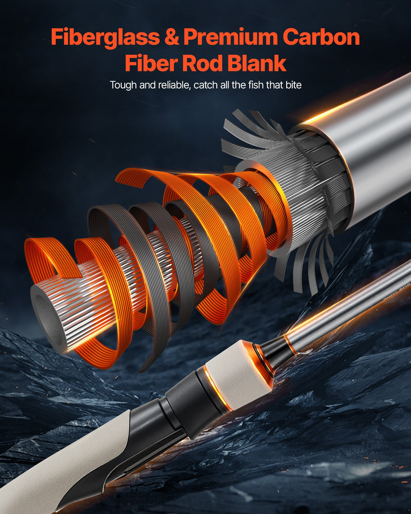 Load image into Gallery viewer, VEVOR Rod and Fishing Reel Combo, IM6 Fiberglass &amp; Carbon Fiber Spinning Rod and Reel Combo, Bass Fishing Pole with 2m Two-Piece Rods, 6+1 Ball Bearings, Stainless Steel Guides with Ceramic Rings
