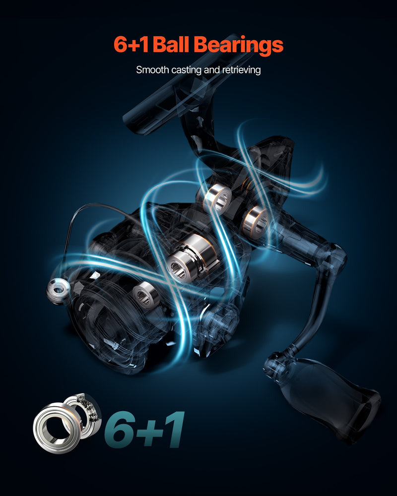 Load image into Gallery viewer, VEVOR Rod and Fishing Reel Combo, IM6 Fiberglass &amp; Carbon Fiber Spinning Rod and Reel Combo, Bass Fishing Pole with 2m Two-Piece Rods, 6+1 Ball Bearings, Stainless Steel Guides with Ceramic Rings
