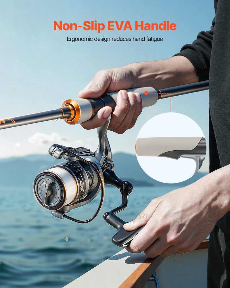 Load image into Gallery viewer, VEVOR Rod and Fishing Reel Combo, IM6 Fiberglass &amp; Carbon Fiber Spinning Rod and Reel Combo, Bass Fishing Pole with 2m Two-Piece Rods, 6+1 Ball Bearings, Stainless Steel Guides with Ceramic Rings
