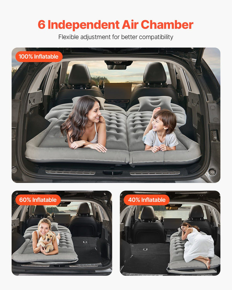 Load image into Gallery viewer, VEVOR Car Air Mattress, Inflatable Car Camping Mattress, Flocking Thickened Travel Beds, Comfortable and Durable Portable Sleeping Pad with Air Pump, Nozzle, Carry Bag, Fits Most SUV MPV Sedan, Gray

