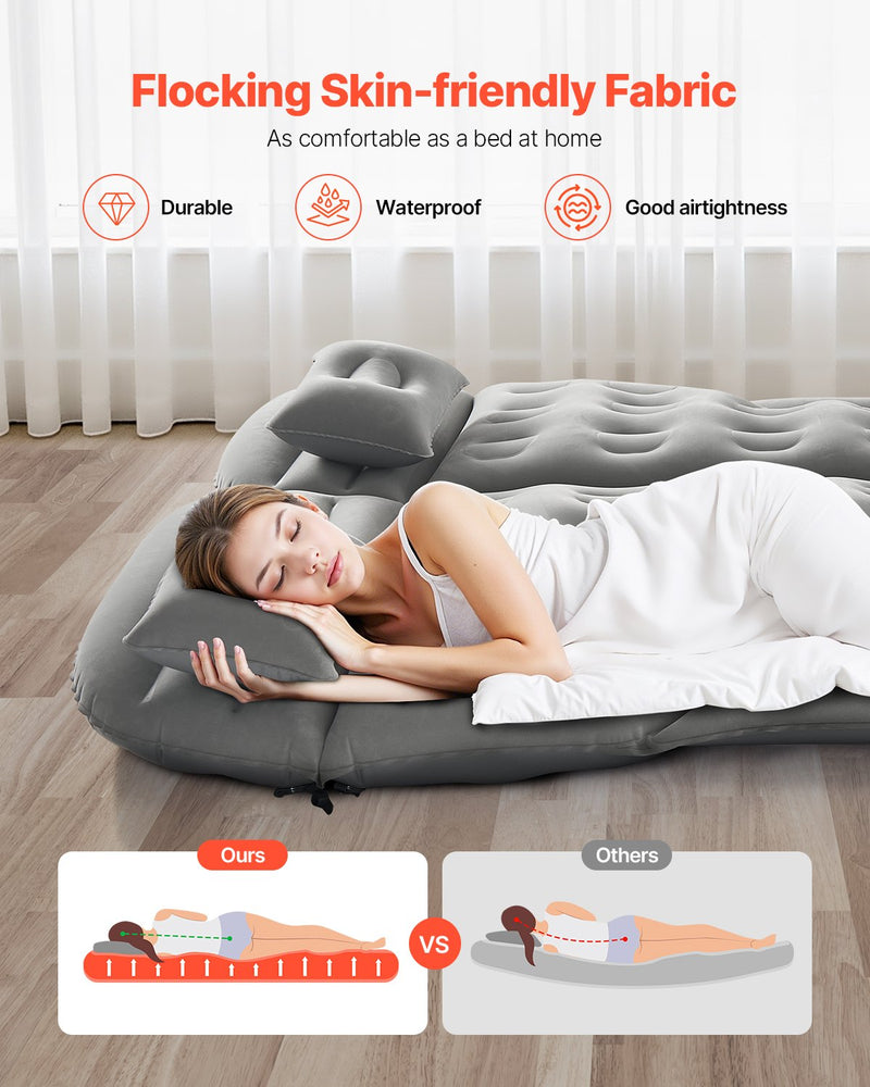 Load image into Gallery viewer, VEVOR Car Air Mattress, Inflatable Car Camping Mattress, Flocking Thickened Travel Beds, Comfortable and Durable Portable Sleeping Pad with Air Pump, Nozzle, Carry Bag, Fits Most SUV MPV Sedan, Gray
