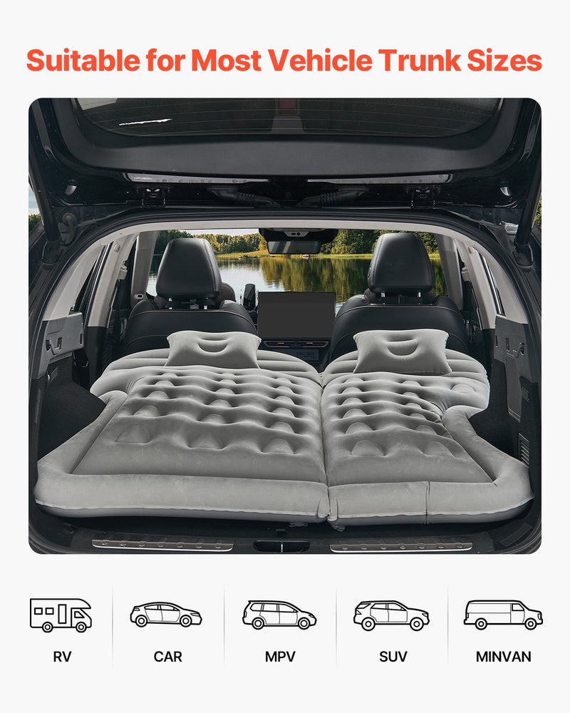 Load image into Gallery viewer, VEVOR Car Air Mattress, Inflatable Car Camping Mattress, Flocking Thickened Travel Beds, Comfortable and Durable Portable Sleeping Pad with Air Pump, Nozzle, Carry Bag, Fits Most SUV MPV Sedan, Gray
