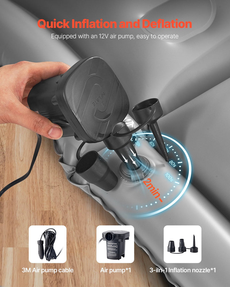 Load image into Gallery viewer, VEVOR Car Air Mattress, Inflatable Car Camping Mattress, Flocking Thickened Travel Beds, Comfortable and Durable Portable Sleeping Pad with Air Pump, Nozzle, Carry Bag, Fits Most SUV MPV Sedan, Gray
