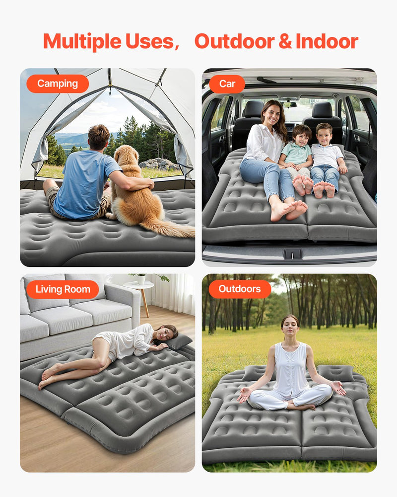 Load image into Gallery viewer, VEVOR Car Air Mattress, Inflatable Car Camping Mattress, Flocking Thickened Travel Beds, Comfortable and Durable Portable Sleeping Pad with Air Pump, Nozzle, Carry Bag, Fits Most SUV MPV Sedan, Gray
