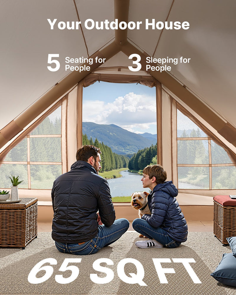 Load image into Gallery viewer, VEVOR Inflatable Tents for Camping, 3-5 Person Easy Setup Blow up Tent with Hand Pump, 300D Oxford 4 Season Glamping Tent with Canopy, Stove Jack, 2 Doors &amp; 2 Mesh Windows (Storage Bag Included)
