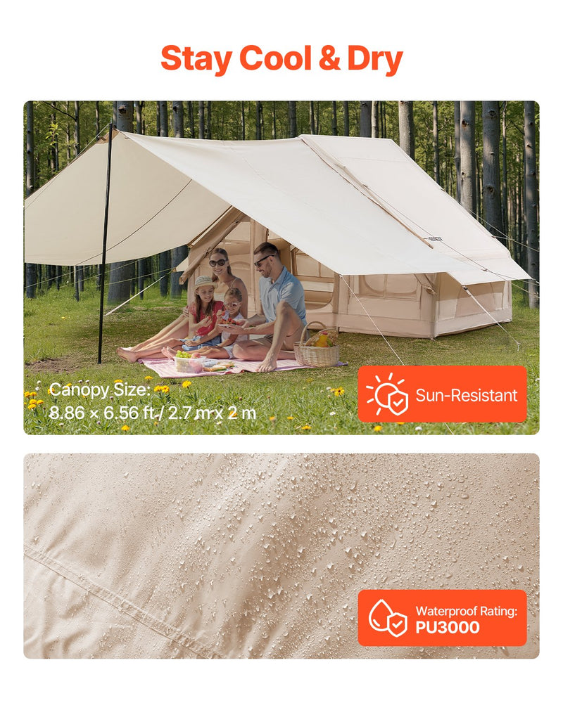 Load image into Gallery viewer, VEVOR Inflatable Tents for Camping, 3-5 Person Easy Setup Blow up Tent with Hand Pump, 300D Oxford 4 Season Glamping Tent with Canopy, Stove Jack, 2 Doors &amp; 2 Mesh Windows (Storage Bag Included)
