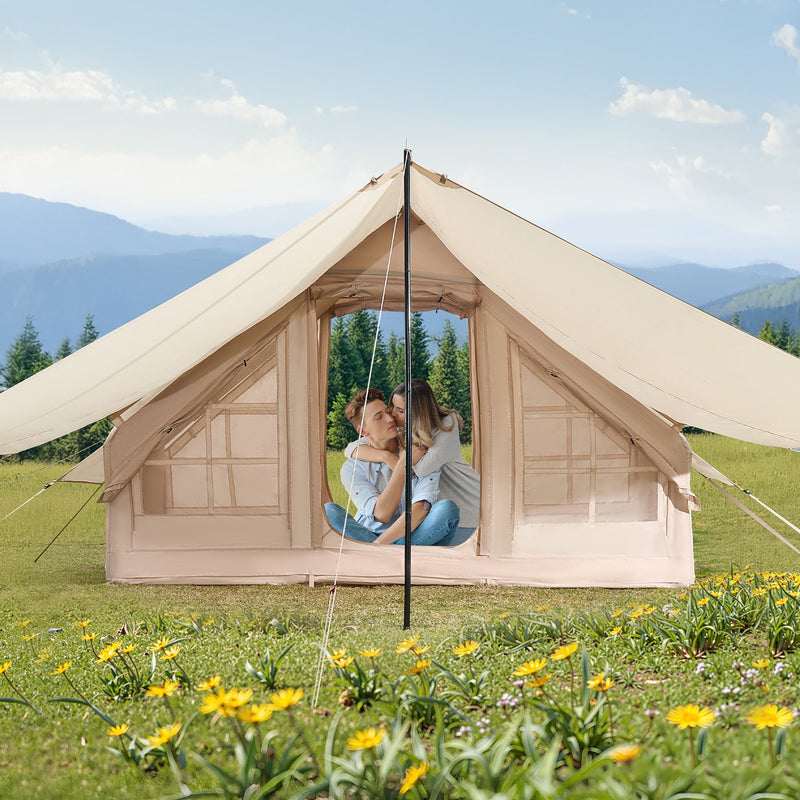 Load image into Gallery viewer, VEVOR Inflatable Tents for Camping, 3-5 Person Easy Setup Blow up Tent with Hand Pump, 300D Oxford 4 Season Glamping Tent with Canopy, Stove Jack, 2 Doors &amp; 2 Mesh Windows (Storage Bag Included)
