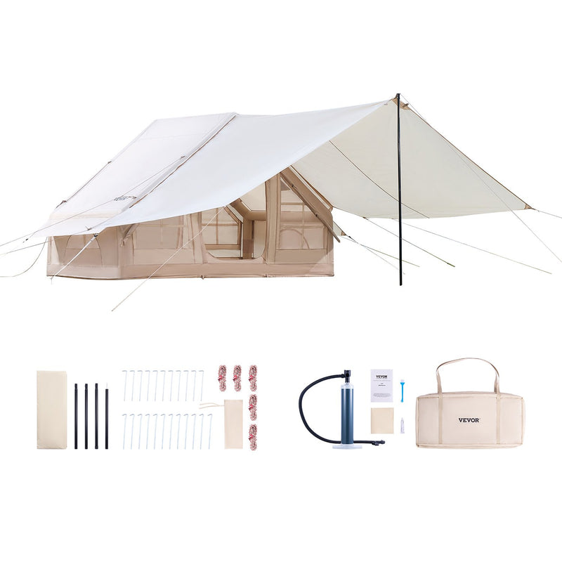 Load image into Gallery viewer, VEVOR Inflatable Tents for Camping, 3-5 Person Easy Setup Blow up Tent with Hand Pump, 300D Oxford 4 Season Glamping Tent with Canopy, Stove Jack, 2 Doors &amp; 2 Mesh Windows (Storage Bag Included)
