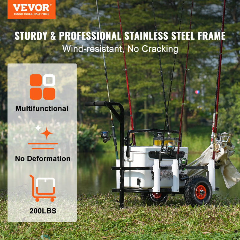 Load image into Gallery viewer, VEVOR Beach Fishing Cart, 91 kg Load Capacity, Fish and Marine Cart with Two 275 mm Big Wheels Rubber Balloon Tires for Sand, Heavy-Duty Steel Pier Wagon Trolley with 7 Rod Holders for Fishing, Picnic
