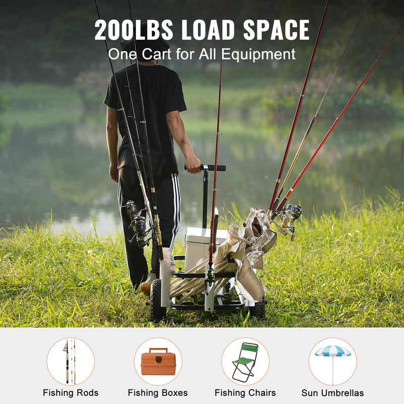 Load image into Gallery viewer, VEVOR Beach Fishing Cart, 91 kg Load Capacity, Fish and Marine Cart with Two 275 mm Big Wheels Rubber Balloon Tires for Sand, Heavy-Duty Steel Pier Wagon Trolley with 7 Rod Holders for Fishing, Picnic
