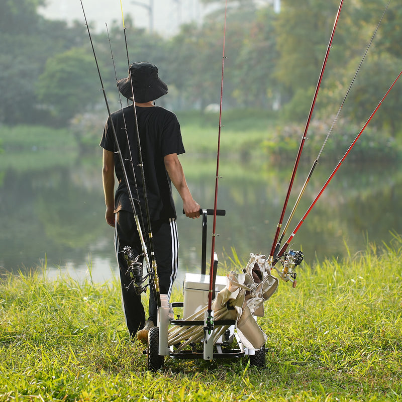 Load image into Gallery viewer, VEVOR Beach Fishing Cart, 91 kg Load Capacity, Fish and Marine Cart with Two 275 mm Big Wheels Rubber Balloon Tires for Sand, Heavy-Duty Steel Pier Wagon Trolley with 7 Rod Holders for Fishing, Picnic
