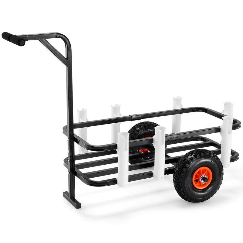 Load image into Gallery viewer, VEVOR Beach Fishing Cart, 91 kg Load Capacity, Fish and Marine Cart with Two 275 mm Big Wheels Rubber Balloon Tires for Sand, Heavy-Duty Steel Pier Wagon Trolley with 7 Rod Holders for Fishing, Picnic
