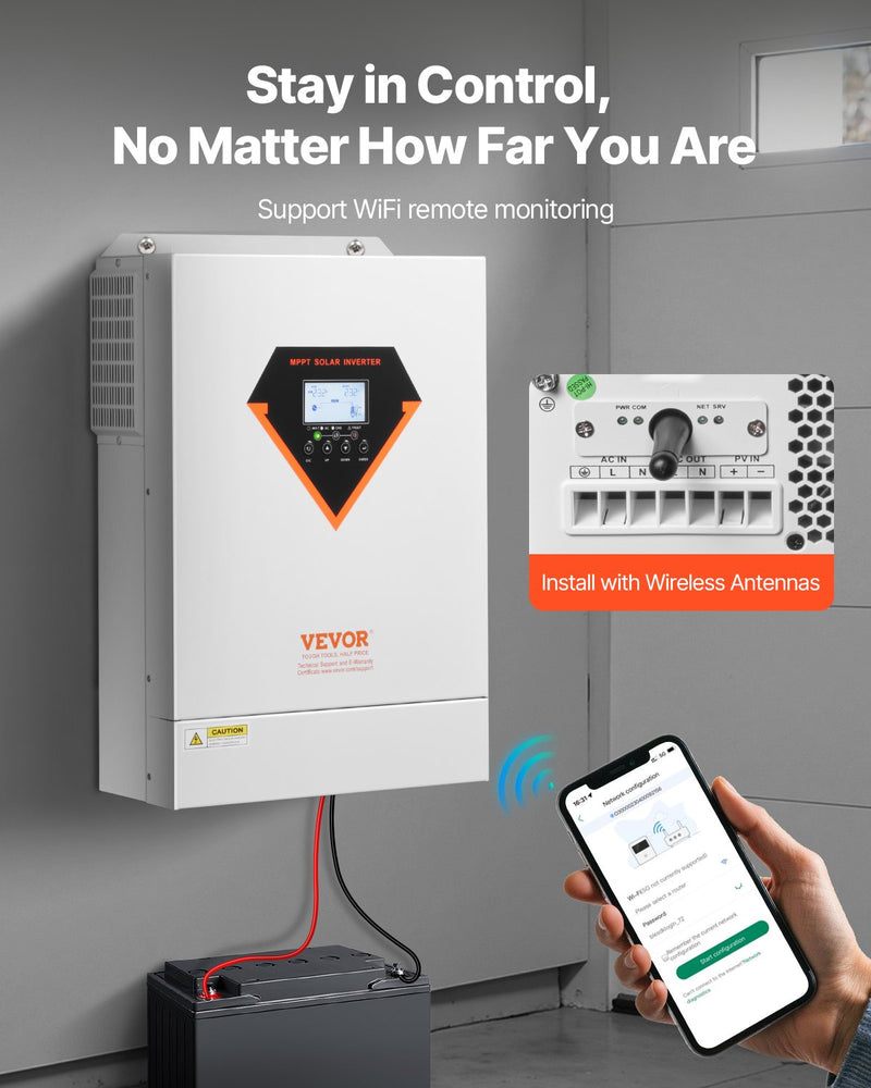 Load image into Gallery viewer, Vevor power station with smartphone app for remote monitoring on a gray background
