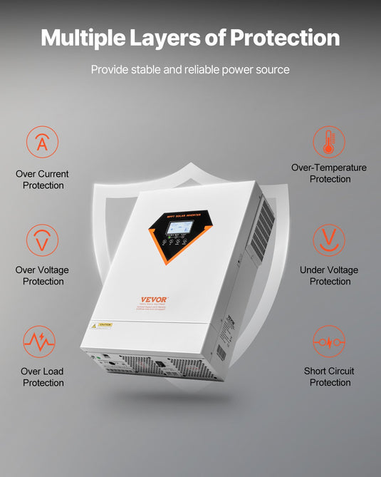 VEVOR Hybrid Solar Inverter, 6000W, All in One Pure Sine Wave Power Inverter Charger, 220V AC, with Built-in 120A MPPT Solar Charger Controller, for Off-Grid System Lead Acid Lithium Battery