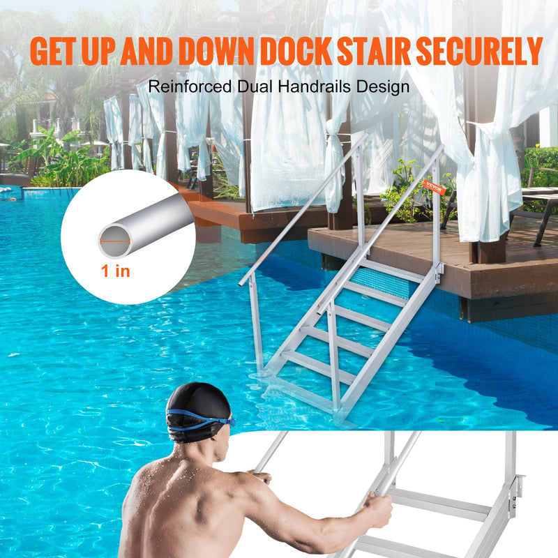 Load image into Gallery viewer, VEVOR Dock Ladder, 1.09 m-1.29 m Adjustable Height, 227 kg Load Capacity, Aluminum Alloy 6 Steps Pontoon Boat Ladder with Dual Handrails &amp; Nonslip Mat, Ideal for Ship/Lake/Pool/Marine Boarding
