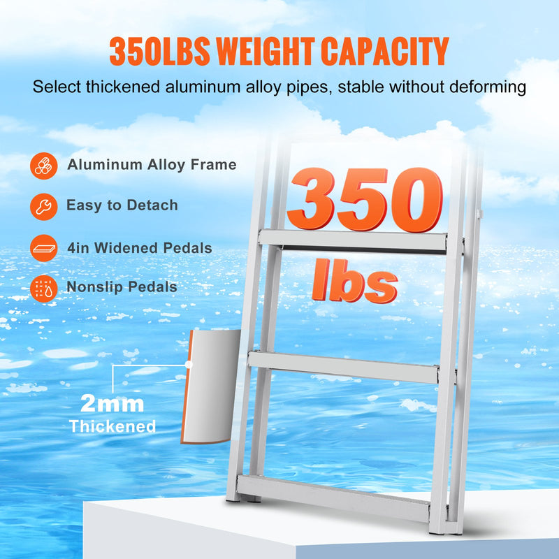Load image into Gallery viewer, VEVOR Dock Ladder, Retractable 5 Steps, 350 lbs Load Capacity, Aluminum Alloy Pontoon Boat Ladder with 66.9&#39;&#39;-78.9&#39;&#39; Adjustable Height, 4&#39;&#39; Wide Step &amp; Mat, for Ship/Lake/Pool/Marine Boarding
