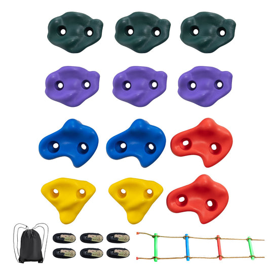 VEVOR Ninja Tree Climbing Kit, 12 Tree Climbing Holds, 6 Ratchet Straps, and a Climbing Ladder, Climbing Rocks for Kids and Adults Climber, Various Colors and Shapes, for Outdoor Ninja Warrior