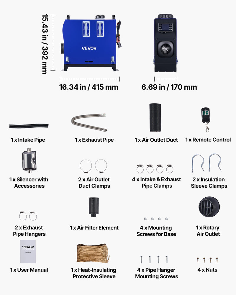 Load image into Gallery viewer, VEVOR Diesel Heater, 8KW, DC 12V/24V, All in One Portable Diesel Air Heater with Remote Control and LCD Screen, Fast Heating Low Noise, 5 L Fuel Tank for Vehicles, Vans, RVs, Campers, and Trucks
