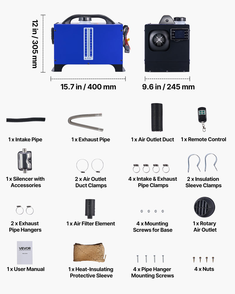 Load image into Gallery viewer, VEVOR Diesel Heater, 8KW, DC 12V/24V, All in One Portable Diesel Air Heater with Remote Control and LCD Display, Fast Heating Low Noise, 5 L Fuel Tank for Vehicles, RVs, Vans, Tractors and Trucks

