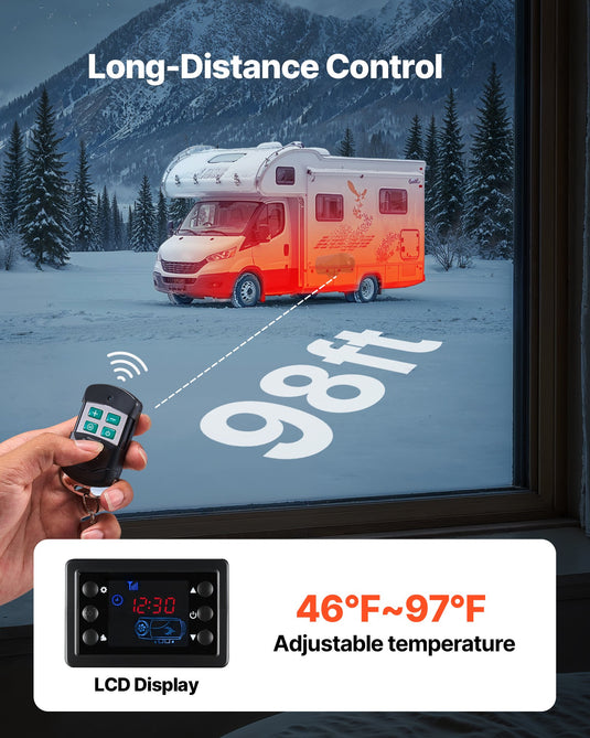 VEVOR Diesel Heater, 8KW, DC 12V/24V, Portable Diesel Air Heater with Remote Control and LCD Screen, Fast Heating Low Noise, 10 L Large Fuel Tank for Vehicles, Vans, RVs, Campers, and Trucks