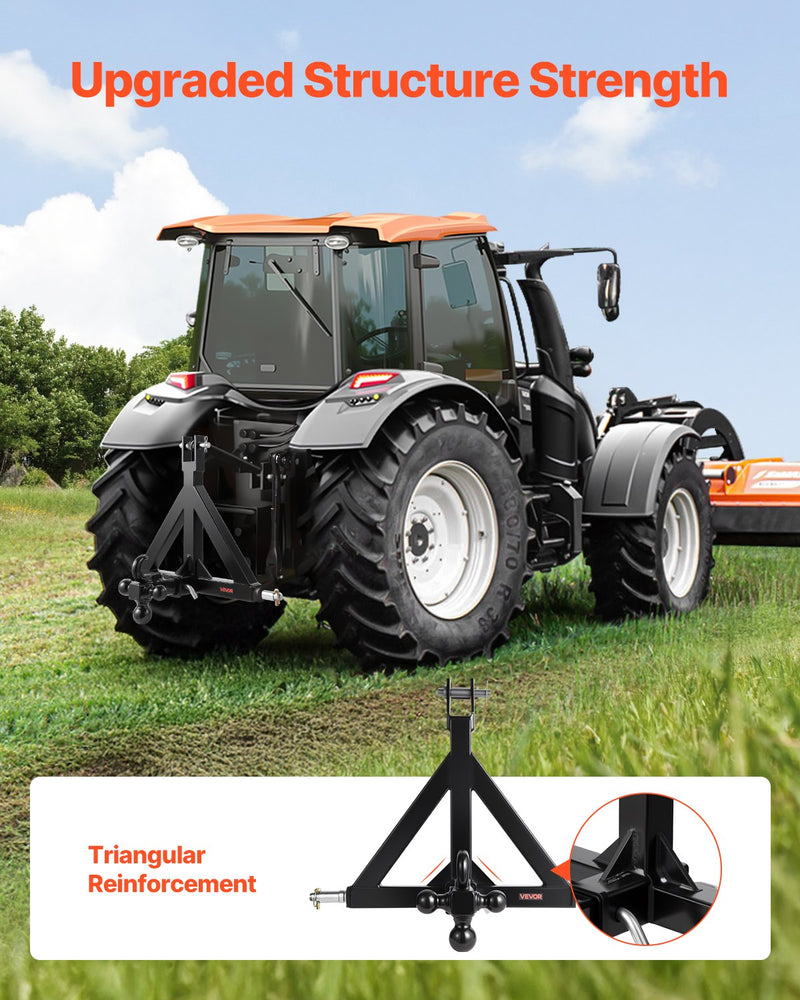 Load image into Gallery viewer, VEVOR 3 Point Trailer Hitch 2 in Receiver, 3pt Quick Hitch Attachment with 3 Trailer Balls, Tractor Tow Drawbar Adapter, Compatible with Kubota, Mahindra, Ford, Yanmar, John Deere, Massey Ferguson
