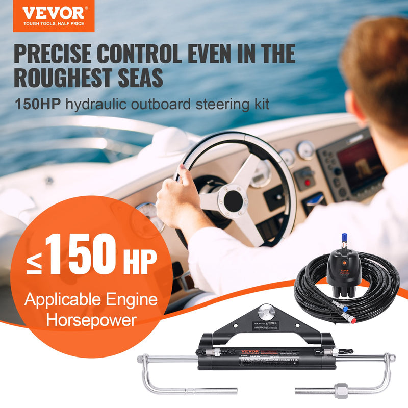 Load image into Gallery viewer, VEVOR 150HP Hydraulic Outboard Steering Kit Boat Marine System, Built-in Two-Way Lock Cylinder, 150HP Pump and High-Strength Nylon Hose for Single Station, Single-Engine use

