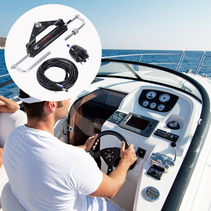 Load image into Gallery viewer, VEVOR 150HP Hydraulic Outboard Steering Kit Boat Marine System, Built-in Two-Way Lock Cylinder, 150HP Pump and High-Strength Nylon Hose for Single Station, Single-Engine use
