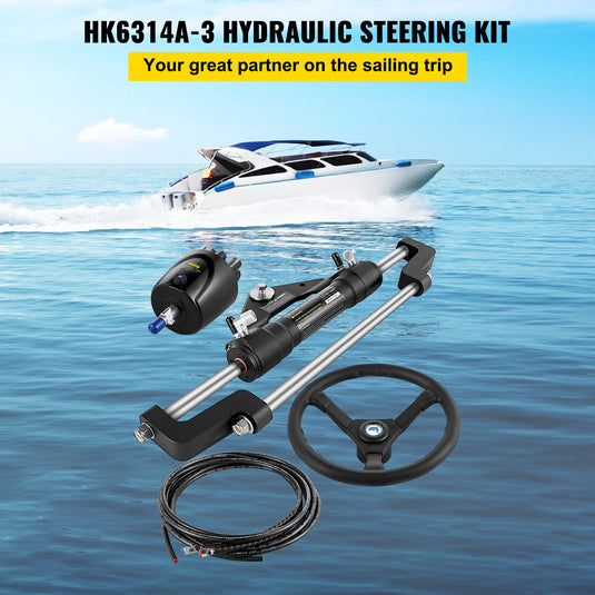 VEVOR Hydraulic Boat Steering Kit, 300HP Hydraulic Steering Kit Helm Pump, Hydraulic Outboard Steeing Kit with 4267 mm Hydraulic Steering Hose for Boat Steering System