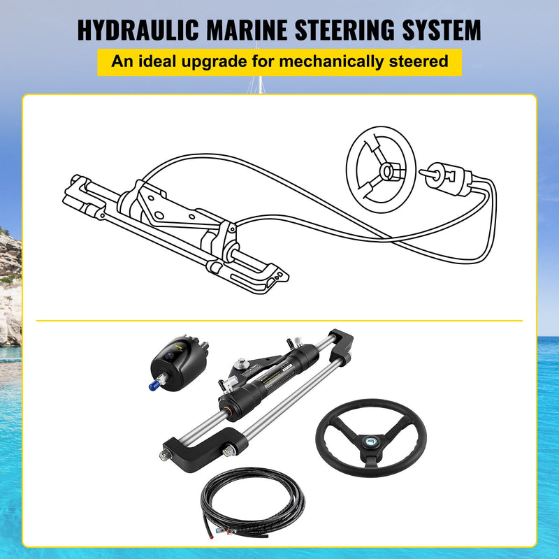 Load image into Gallery viewer, VEVOR Hydraulic Boat Steering Kit, 300HP Hydraulic Steering Kit Helm Pump, Hydraulic Outboard Steeing Kit with 4267 mm Hydraulic Steering Hose for Boat Steering System
