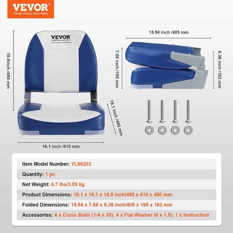 Load image into Gallery viewer, VEVOR Boat Seat Low Back Fold-Down Fishing Boat Chair with Sponge Padding 2 Pack
