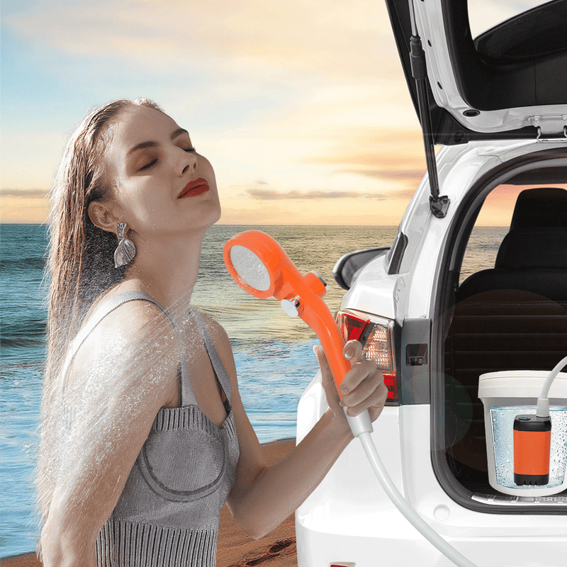 Load image into Gallery viewer, Portable Camping Shower IPX7 Waterproof Outdoor Shower Water Pump with Rechargeable Battery and Intelligent Digital Display for Camping Hiking Traveling
